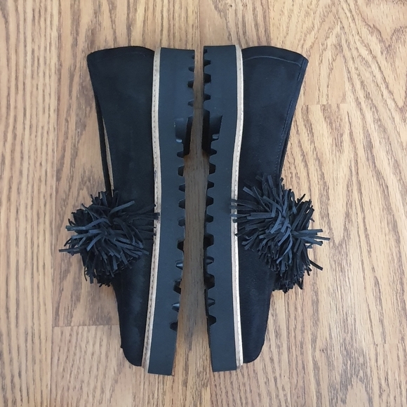 Ron White X Vibram "Skylar" Fringe Loafer Womens 37 Onyx Black Suede Italy - Picture 8 of 13